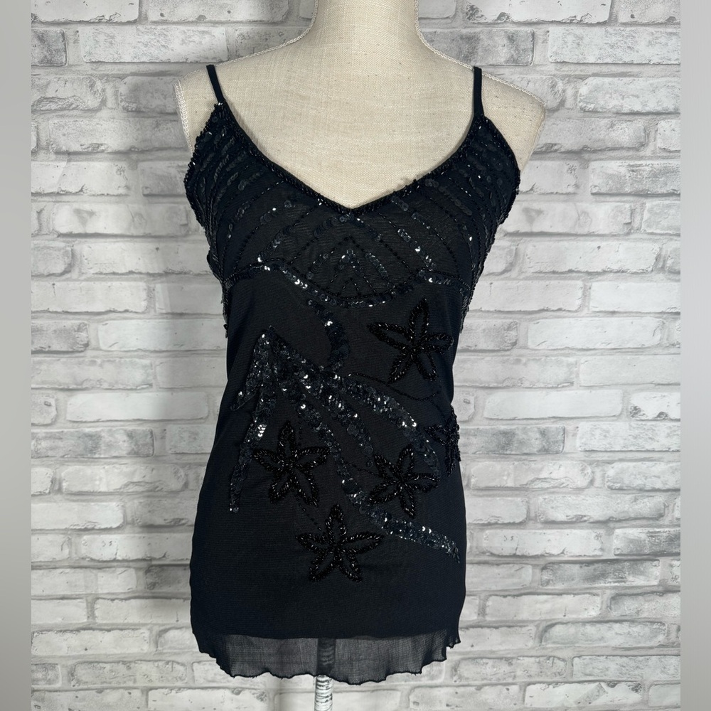 MKM Vintage Y2K Sequin Black Floral Top